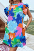 Bold Floral Flutter Sleeve Shift Mini Dress with Pockets